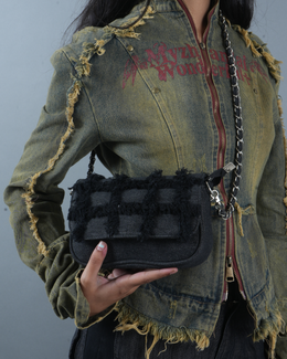 Midnight Grid Textured Shoulder Bag