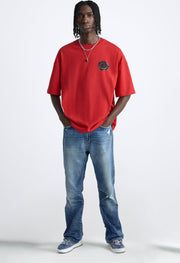 Black Rose Printed Red Oversized T-Shirt By Offmint