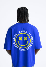 Smiley Printed Blue Oversized T-Shirt By Offmint