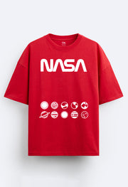 Nasa Red Oversized T-shirts By Offmint