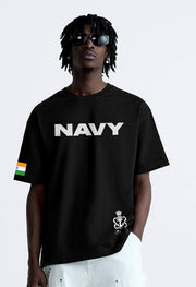 Navy Printed Oversized T-Shirt By Offmint
