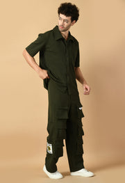 Olive Green Shirt Co-ord Set By Offmint