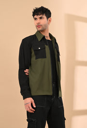 BLACK AND OLIVE OVERSHIRT