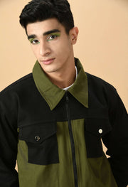Black And Olive Color Overshirt By Offmint