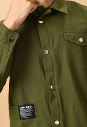 Olive Green Overshirt with Button and Zip Closure co-ord set By Offmint - Elevate Your Casual Chic