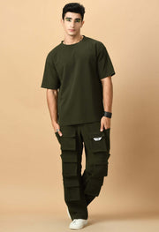 Olive Green T-shirt Co-ord Set By Offmint