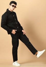 Co-Ord Black Overshirt and Button Set by Offmint - Versatile Casual Elegance