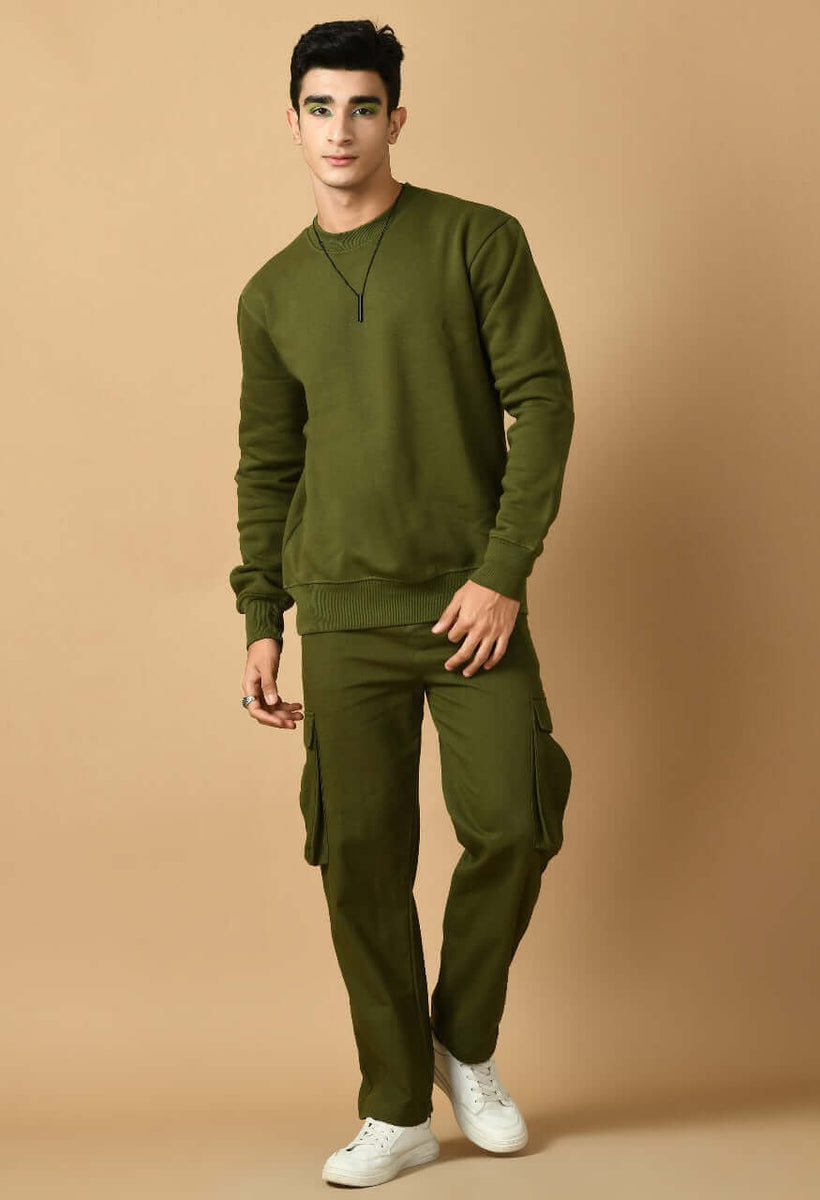 Olive Green Short Sleeve Sweatshirt 17010