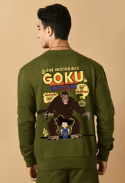 The incredible goku printed olive green color sweatshirt by offmint