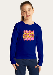 Focus On The Good Printed Royal Blue Full Sleeves Kids T-shirt By Offmint