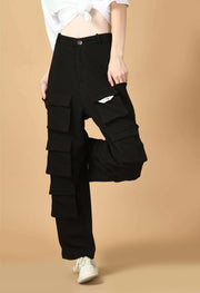 12 pocket black color cargo pant by offmint