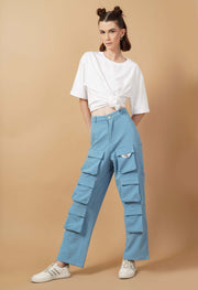 12 pocket women's cargo sky blue color by offmint