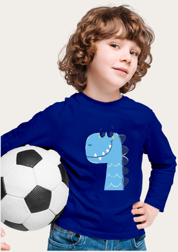 Blue Dinasaurs Printed Blue Full Sleeves Kids T-shirt By Offmint