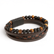 Multilayer Leather Bracelet with Tiger Eye And Lava Natural   Beads For Men By Offmint