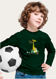Scooter Giraffe Printed Bottle Green Full Sleeves Kids T-shirt By Offmint