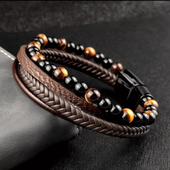 Multilayer Leather Bracelet with Natural Stone Beads For Men By Offmint