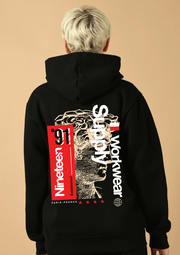 Nineteen 91 Printed Black Hoodie By Offmint