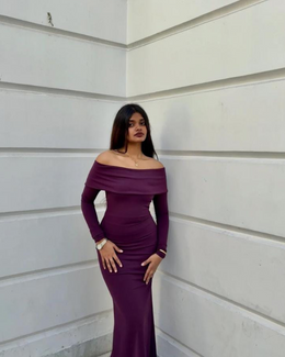 Plum Dusk Off-Shoulder Gown