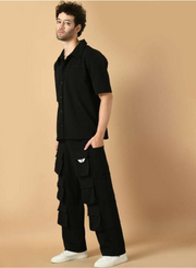 12 Pocket Black Shirt Co-ord Set By Offmint