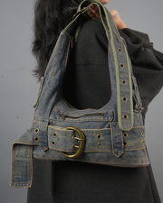 Vintage Buckle Denim Shoulder Bag