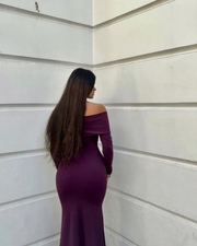 Plum Dusk Off-Shoulder Gown