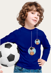 Astronaut On The Moon Printed Royal Blue Full Sleeves Kids T-shirt By Offmint