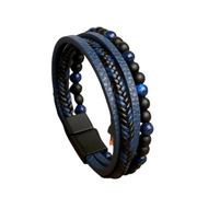 Multilayer Leather Bracelet with Natural Sodalite And Lava   Beads For Men By Offmint