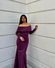 Plum Dusk Off-Shoulder Gown