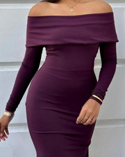 Plum Dusk Off-Shoulder Gown
