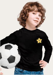 Happy Star Printed Black Full Sleeves Kids T-shirt By Offmint