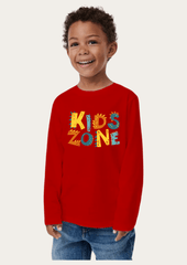 Kids Zone Printed Red Full Sleeves Kids T-shirt By Offmint