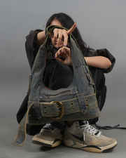 Vintage Buckle Denim Shoulder Bag