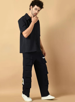 12 Pocket's Navy Blue Shirt Co-ord Set By Offmint