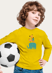 Elephant Printed Yellow Full Sleeves Kids T-shirt By Offmint
