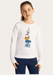 Animal Printed White Full Sleeves Kids T-shirt By Offmint
