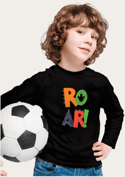 Roar Printed Black Full Sleeves Kids T-shirt by Offmint