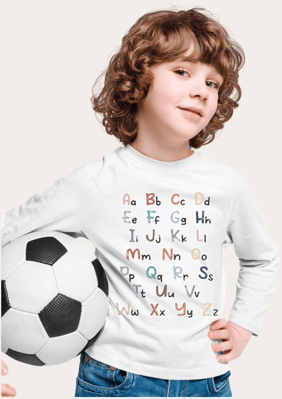 Alphabets Printed White Full Sleeves Kids T-shirt By Offmint