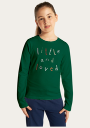 Little And Loved Printed Bottle Green Full Sleeves T-shirt By Offmint