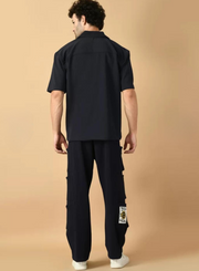 12 Pocket's Navy Blue Shirt Co-ord Set By Offmint