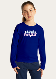 Love Yourself Printed Royal Blue Full Sleeves Kids T-shirt By Offfmint