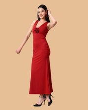 Scarlet Bloom Evening Gown