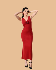 Scarlet Bloom Evening Gown