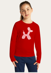 Ballon Dog Printed Red Full Sleeves Kids T-shirt By Offmint