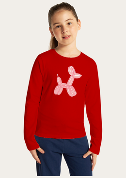 Ballon Dog Printed Red Full Sleeves Kids T-shirt By Offmint
