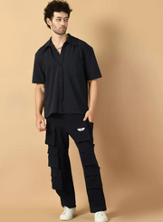 12 Pocket's Navy Blue Shirt Co-ord Set By Offmint