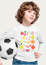 Fruit And Veggies Alphabet Printed White Full Sleeves T-shirt By Offmint