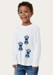 Racing Car Printed White Full Sleeves Kids T-shirt By Offmint