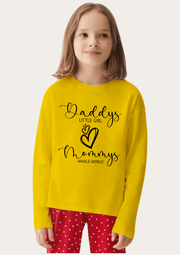 Daddy Mommy's Girl  Printed Yellow Full Sleeves Kids T-shirt By Offmint