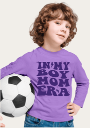 In My Boy Mom Era Printed Lavender Full Sleeves Kids T-shirt By Offmint