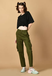 6 pocket women's olive green cargo